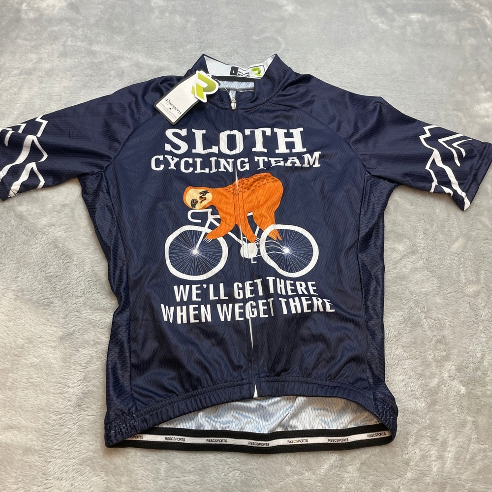 NWT Womens Sloth Cycling Team Jersey Size L Blue Graphic Full Zip RSSC Sports
